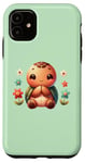 Coque pour iPhone 11 Vert, adorable tortue avec des fleurs colorées