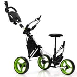3 hjul golfvagn gjord av aluminium med paraplyhållare & säte fällbar golfbil golf caddie green