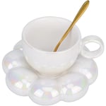 Keramisk Kaffekopp, Moln Kaffekopp och Fat Set, Söt Kopp med Blomma Sked och Solros Underlägg, Kawaii Tekopp med Tallrik White