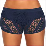 Womens Shorts Ladies Womens Lace Hollow Out Crochet Shorts Beach Lace Up Floral Board Swimming Hot Slim Skinny High Waist Shorts M Blue