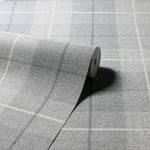 Hessian Country Tartan Check Textured Pale Grey 294901 Arthouse Wallpaper