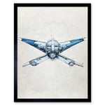 Blueprint Diagram X Wing Fighter Fantasy Fan Art Print Framed Poster Wall Decor 12x16 inch