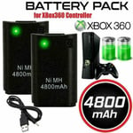 2 Pack For Xbox 360 Controller Battery Pack Rechargeable 4800mAh w/ USB Cable