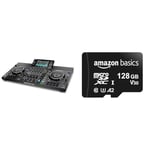 Denon DJ SC LIVE 4 - Standalone DJ Controller, 4-Channel Mixer, Amazon Music Unlimited Streaming & Amazon Basics - MicroSDXC Memory Card, 128GB, with SD Adapter, A2, U3, 100MB/s Max Read Speed, Black