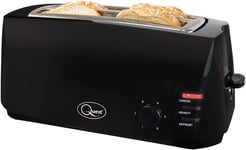 Quest 4 Slice Toaster Black - Extra Wide Long Slots for Crumpets and Bagels - 6