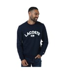 Lacoste Mens Crew Neck Branded Terry Sweatshirt in Navy Cotton - Size Small
