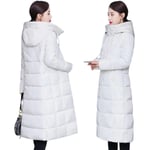 Vinterjacka för kvinnor med huva, lång över knä, varm, tjock vadderad jacka, vadderad bomullsjacka, avslappnad kappa WHITE 4XL