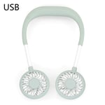 2000mAh Portable USB Rechargeable Dual Head Neck Hanging Fan Mini Air Cooler 3 Speed Adjustable for Traveling Outdoor Office 265x195mm-Green
