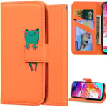 DodoBuy Case for Samsung Galaxy A70, Cartoon Animal Pattern Magnetic Flip Protection Cover Wallet PU Leather Bag Holder Stand with Card Slots - Orange Frog