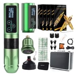 Tattoo Machine Pen, Kit 1, 2400mAh litiumbatteri, 10000RPM, grön