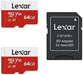 Lexar 64GB Micro SD Card 2 Pack, Microsdxc UHS-I Flash Memory Card with Adapter 