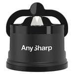 AnySharp Knife Sharpener, Hands-Free Safety, PowerGrip Suction, Safely Sharpens All Kitchen Knives, Ideal for Hardened Steel & Serrated, World's Best, Compact, One Size, Black