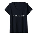 Womens The word Tortured | Design that says Tortured Serif Letters V-Neck T-Shirt