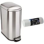 Amazon Basics Trash can, 40L & Addis 518024 Kitchen Waste Bin Liners, White, 50 Litre