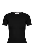 Rib Knit Short Sleeve Top Tops T-shirts & Tops Short-sleeved Black A-View