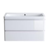Bathroom Built In Sink Basin Vanity Unit Wall Hung Storage Drawer 800 mm White