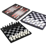 3-i-1 Brettsplll med Sjakk, Damm og Backgammon