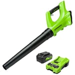 Greenworks Axial Leaf Blower 24V Cordless Battery Powered 160km/h Air Speed, Electronic Speed Control, incl. 4Ah Battery and Charger