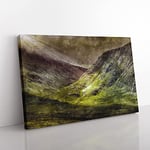 Big Box Art Mountains of Glencoe in Scotland Painting Canvas Wall Art Print Ready to Hang Picture, 76 x 50 cm (30 x 20 Inch), Olive, Green, Brown, Olive, Green
