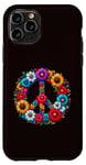 Coque pour iPhone 11 Pro Signe de la paix coloré fleurs hippie rétro années 60 70 pour femme