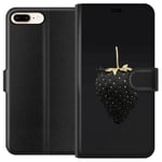 Apple iPhone 8 Plus Svart Plånboksfodral Exklusiv Jordgubbe