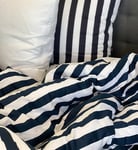 Randigt påslakanset till king size täcke - 240x220 cm - Mjuk bomullssatin - Nordic Stripe - Blå och vit sängkläder set