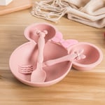 3st/ set Baby tecknad porslin fat Veteskål Anti-het småbarn Barn Middag Mata Tallrik Barn Träningsskål Sked Gaffel Pink Set