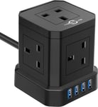 Cube Extension Lead with USB Slots, 5 Way Plug Extension with 4 USB(3.1A), KEPLU