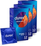 Durex Comfort XL Extra Large Latex & Lubricated Condoms, 3 x 12 pack, (36)