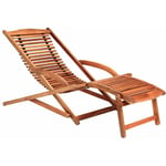 Chaise longue en bois d'acacia Bain de soleil ergonomique avec appui tête Transat jardin Repose pieds amovible - Casaria
