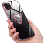 Jaligel Case for iPhone 12 Pro Max, Crystal Clear Slim 360 Degree Magnetic Ring Holder Kickstand Case Shockproof Soft TPU Bumper Protective Phone Cover Case - Rose Gold