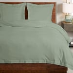 Pizuna Coton peigné Ensemble de Housse de Couette 200x200 cm 2 Personnes Sauge, 100% Coton Longue Tige 400 Fils Armure Satin, Housse de Couette de Luxe avec Fermeture à Boutons Sauge