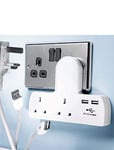 STATUS USB Multi Plug Adapter | Double Port USB Power Adapter White | Double UK Plug Adapter | Cable Free Multi Plug | S2W2USBCFS6
