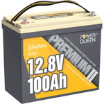 Batterie LiFePO4 Lithium 12V 100Ah Mini Power Queen plus petite et plus légère, Max.1280Wh Énergie,Durée de vie de 10 Ans, jusqu'à 15000 Cycles pour