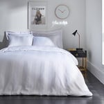 Playboy Bedding Soft Satin Stripe Super King Duvet Cover Set with Pillowcases White