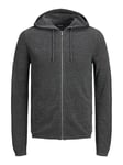 JACK & JONES Mens Hooded Zip Knitted Cardigan Dark Grey XXL