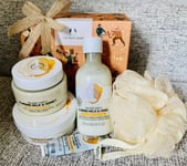 The Body Shop Soothing Almond Milk Honey Large Gel Butter Scrub Gift Set Box New
