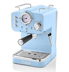 Swan SK22110BLN Retro Espresso Coffee Machine with Milk Frother, Steam Pressure Control, 1.2L Detachable Water Tank, 1100W, Retro Blue