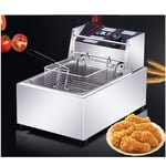 2500W 10L Commercial Electric Deep Fryer Single Cylinder Stainless Steel Profession Electric Fryer With Basket And Lid Easy To Clean Restaurant HOME Kitchen Chicken Chips Fries