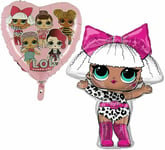 Set OF 3 Birthday Party Inflatable Foil Balloons 93cm "LOL Surprise-Diva Heart" 