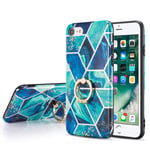 DEFBSC Marble Case for iPhone SE 2022(5G) / iPhone SE 2020 / iPhone 7 / iPhone 8, Colourful Marble Case with 360 Degree Ring Kickstand Ultra Slim Soft TPU Bumper Shockproof Back Cover Case, Blue