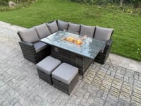 High Back Rattan Sets Gas Fire Pit Dining Table Set Heater Left Corner Sofa 8 Seater