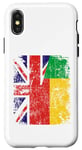 Coque pour iPhone X/XS Demi drapeaux britanniques béninois | Bénin UK vieilli vintage