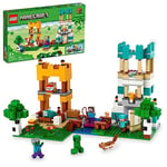 LEGO 21249 Minecraft La Boîte de Construction 4.0, Set 2en1 ; Construisez des Tours de Rivière ou Une Cabane de Chat, avec Les Figurines Alex, Steve, Creeper et Zombie Mobs, Jouets pour Enfants