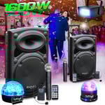 Pack Sono DJ Actif Amplifié sur Batterie 1600W IBIZA SOUND Port-12VHF Mariage Karaoké Anniversaire, Soirée, 3 Jeux de lumières