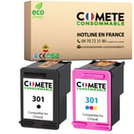 301 Pack de Cartouche Compatible HP 301 CH562EE Couleur Encre pour Imprimante pour HP Officejet Envy Deskjet (1 Noir + 1 Couleurs)