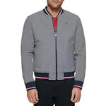 Tommy Hilfiger Men's Lightweight Varsity Rib Knit Bomber Shell Jacket, Heather Grey Soft Shell, XXL UK