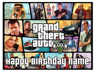 GTA V Grand Theft Auto Inspired Edible Icing Cake Topper Precut - Personalised (3. Rectangle 24cm x18cm)