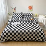 Lunoroey Checkered Duvet Cover Set Double Size Black And White Checkerboard Pla
