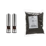 Salter 7722 SSTURA Electric Salt and Pepper Grinder Set, Electronic Spice Mills, One Handed Operation, Battery Powered, Salt Crystals/Peppercorns & Old India Black Peppercorns 250 g